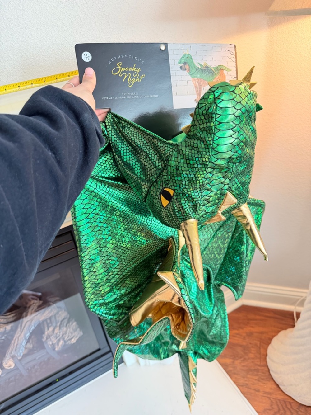 Spooky Night Green Dragon Dog Costume XXL Metallic Scales Wings